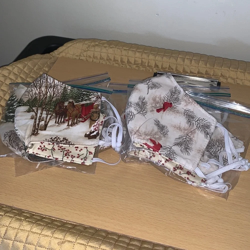 Handmade Christmas Face Mask (4) Cardinal (3) Horse Sleigh New 7 total